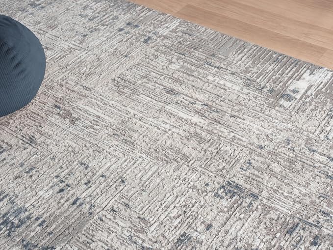 Amy Modern Abstract Area Rug for Living Room, 6x9 Contemporary Textured Geometric Blue Rug, High-Low Pile Stain Resistant Carpet for Bedroom, Dining Room or Kitchen (6' x 9', Blue)