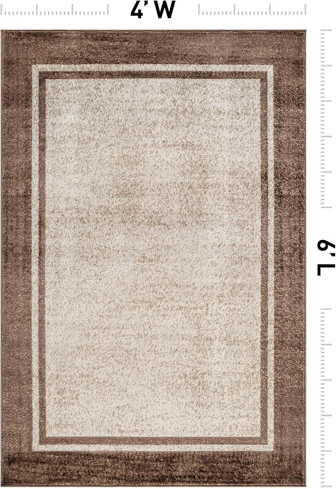 Rugshop Modern Transitional Bordered Area Rug for Living Room Beige 4' x 6'