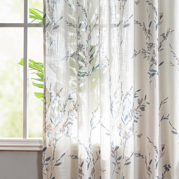 MYSKY HOME Extra Long Curtains 2 Panel Sets for Living Room Sheer Curtain Panels Farmhouse Style Flax Linen Polyester Blend Texture for Home Decor Light Soften Privacy Drapes, 50'' x108'', Navy Blue