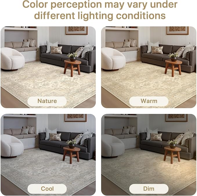 GENIMO 2x5 Washable Runner Rug Non Slip for Hallway, Beige Ivory | Vintage Floral Kitchen Runner, Stain Resistant, Low Pile and Lightweight for Entryway, Bedroom, Bathroom and Laundry Room