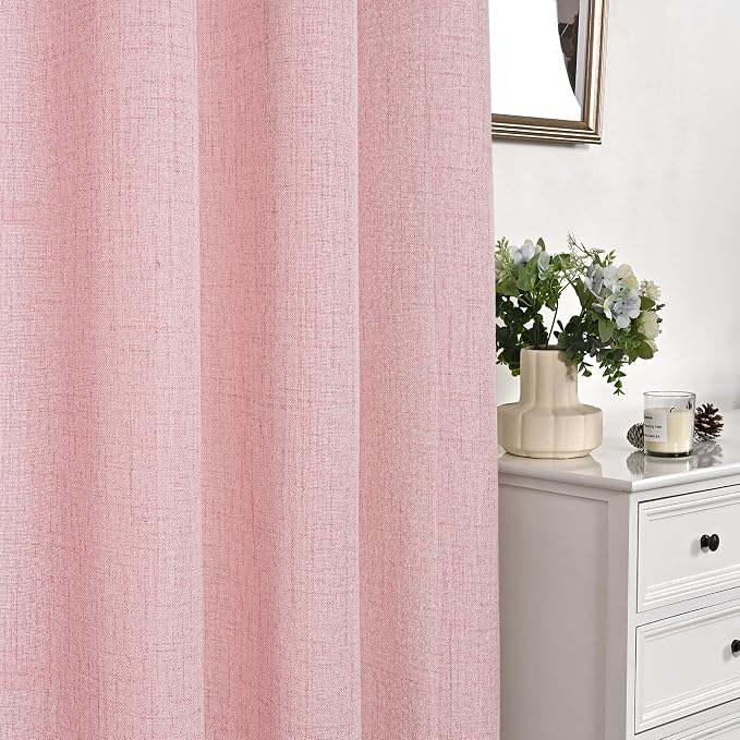 YoungsTex Light Pink Linen Curtains 63 Inch Length for Living Room Window, Light Filtering Drapes with Bronze Grommet Privacy for Bedroom Decorative, 52 x 63 Inch, 2 Panels