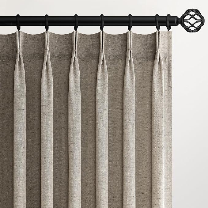 Pinch Pleated 72 Inch Curtains 2 Panels for Living Room Burlywood Linen Curtains 72 Inches Long Pinch Pleat Drapes for Track System Light Filtering Semi Sheer Curtains for Living Room Bedroom