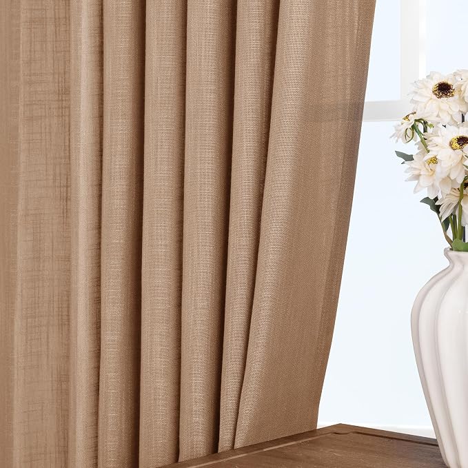 Brown Curtains for Living Room Back Tab Modern Farmhouse Semi Sheer Brown Curtains 45 inches Long 2 Panels Set Muted Neutral Window Curtain for Dining Room Bedroom 52x45