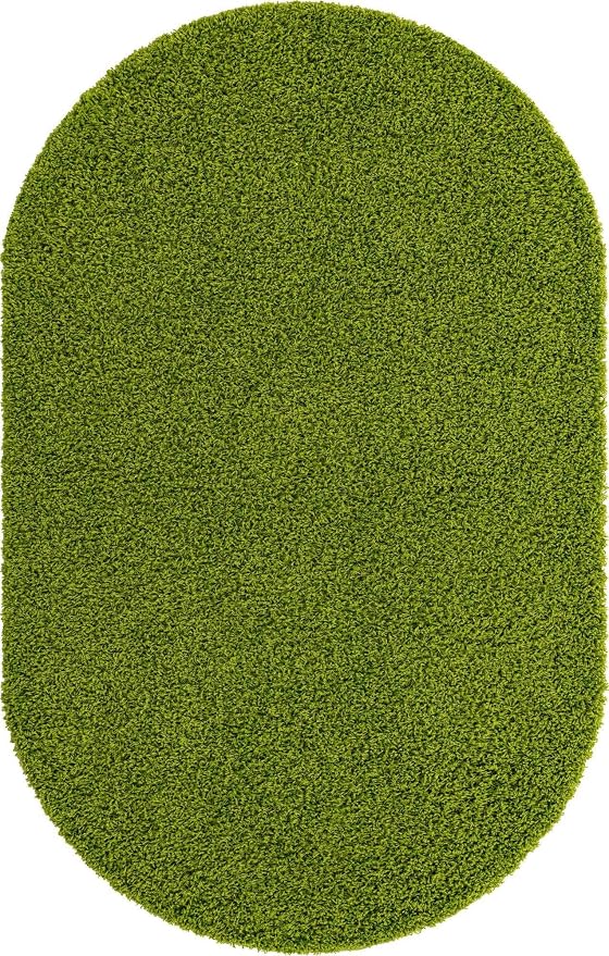 Unique Loom Solid Shag Collection Area Rug (5' 3" x 8' Oval, Grass Green)