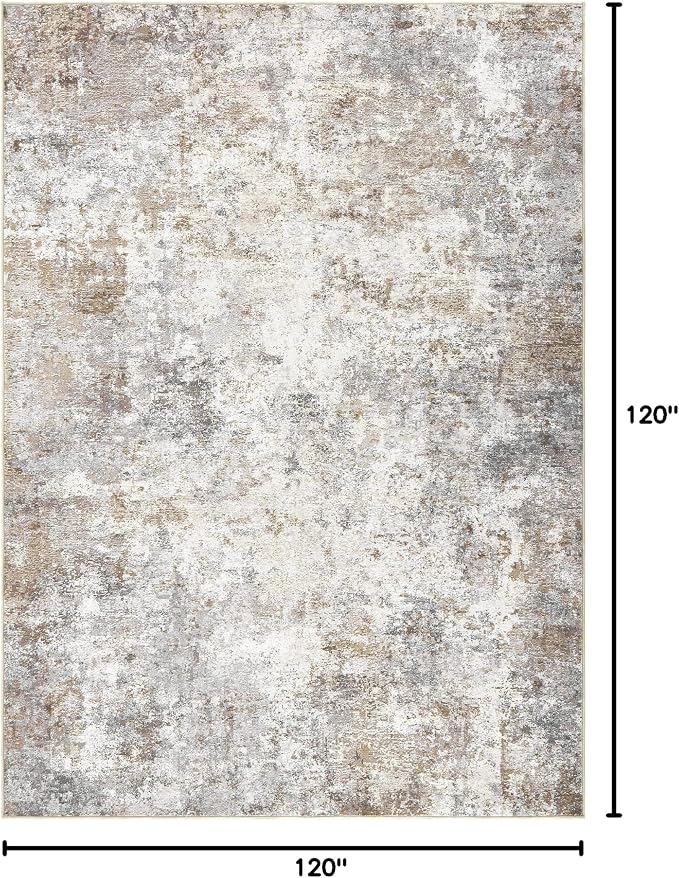 UERMEI Square Area Rugs : Washable 10x10 Neutral Modern Abstract Carpet for Living Room Bedroom - Soft Floor Mat with Non Slip Backing for Kitchen Nursery Dorms Farmhouse Home Decor - Brown Grey