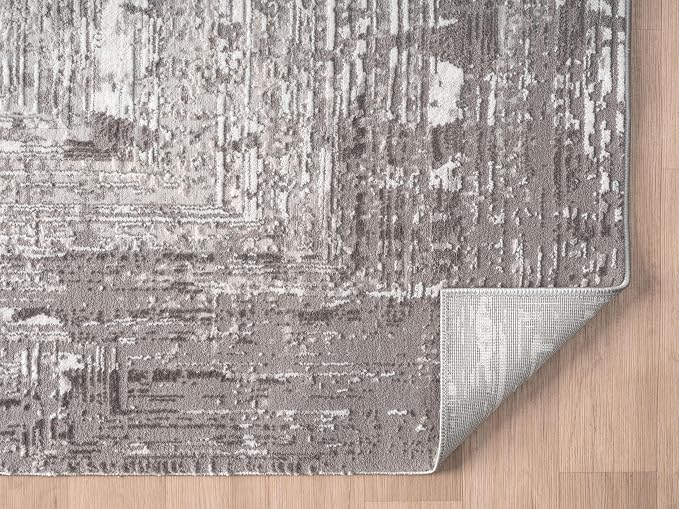 Amy Modern Abstract Area Rug for Living Room, 8x10 Contemporary Textured Geometric Large Gray Rug, High-Low Pile Stain Resistant Carpet for Bedroom, Dining Room or Kitchen (8' x 10', Gray)