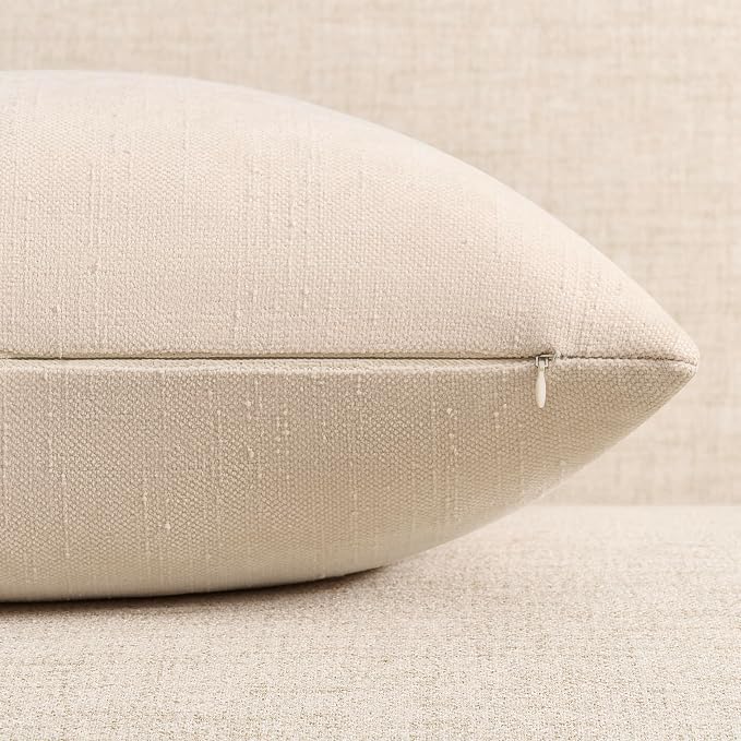 Pack of 4 Throw Pillow Covers 18x18 Inch Chenille Textured Neutral Soft Pillow Covers Solid Decorative Farmhouse Cushion Covers Home Boho Decor for Couch Sofa Bed Living Room