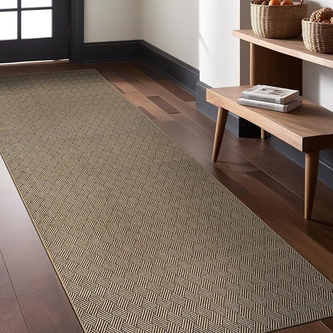 Luul Home Easy Jute Rugs 2x7 Herringbone Natural Color Living Room Indoor Outdoor Runner Rug for Patio and Kitchen Rug High Traffic Washable Easy to Clean Solid Boho Woven Design Carpet (2 x 7)