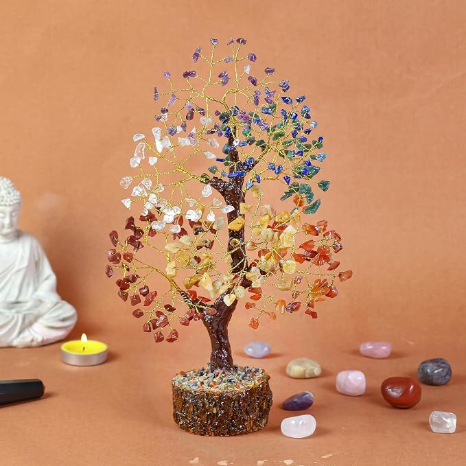 Crocon® Crystal Tree of Life 7 Chakra Healing Crystal Trees, Birthday Gifts Women, Sister & Mom | Home Decor, Gemstone Trees for Positive Energy, Good Luck Office Desk Decor, Housewarming Gift Home