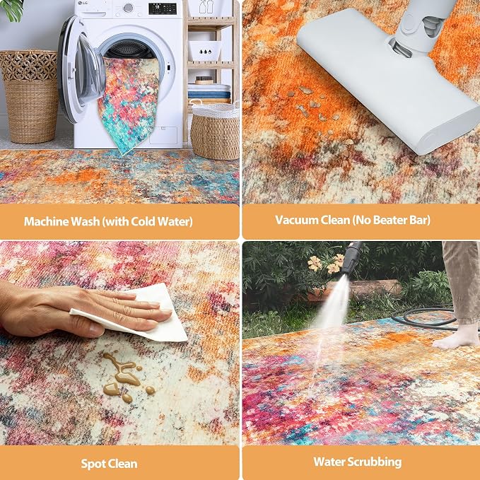 8x10 Area Rugs for Living Room Rug Washable: Abstract Large Rug for Dining Room Bedroom Carpet Non Slip 8 by 10 Indoor Modern Nursery Home Office Colorful