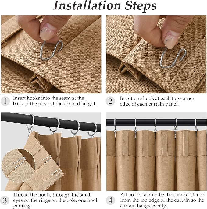 Aersas Camel Pinch Pleated Linen Curtains 2 Panels Set for Living Room Bedroom Semi Sheer Large Windows Light Filtering Sliding Glass Door Curtain Farmhouse Rustic Decorations 40x108 9 FT