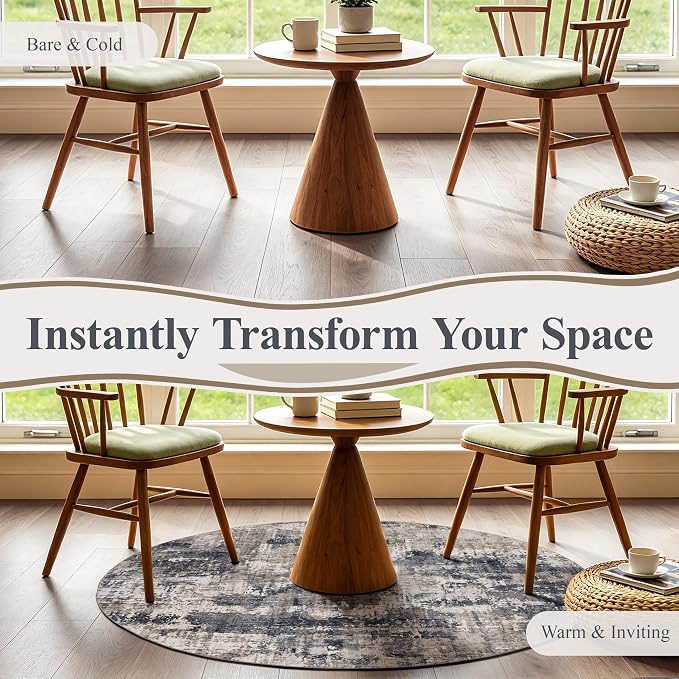 Sasttie 8ft Soft Round Area Rug, Modern Abstract Washable Large Circle Carpet for Living Room, Bedroom, Dining Room Table, with Non-Slip Backing, Black and Beige