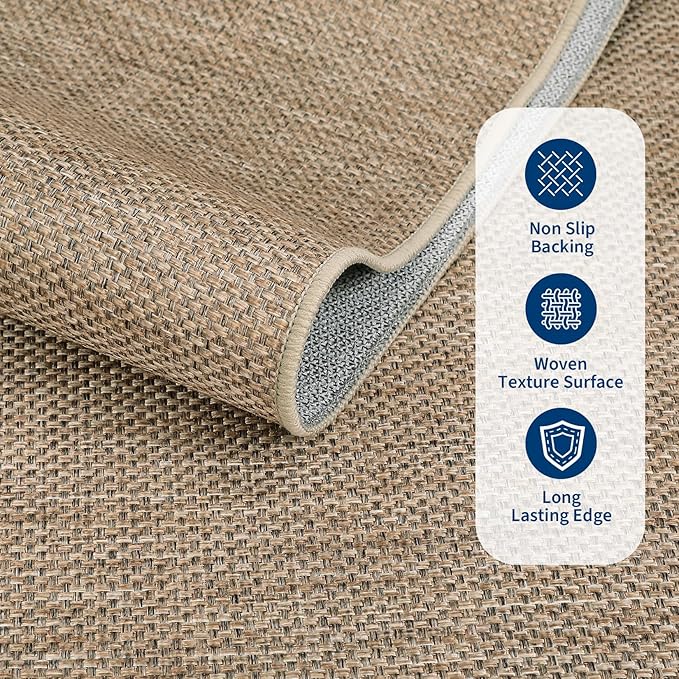 GarveeHome Washable Bedroom 4x6 Area Rug Modern Solid Easy Jute Area Rugs | Non Slip Stain Resistant Living Room Throw Carpet Low Pile Easy Jute Rugs for Kitchen Nursery Entryway Dorm Kids Room, Tan