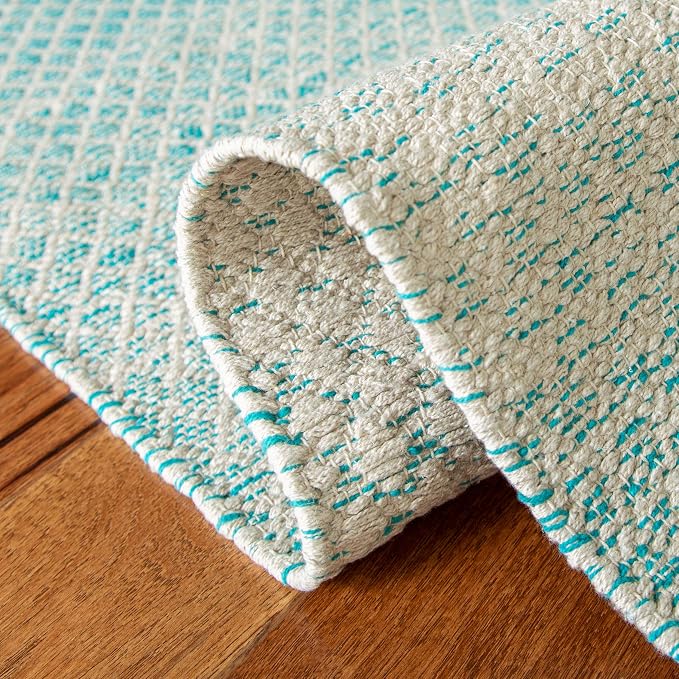 SAFAVIEH Montauk Collection Runner Rug - 2'3" x 12', Turquoise & Ivory, Handmade Cotton, Ideal for High Traffic Areas in Living Room, Bedroom (MTK601E)