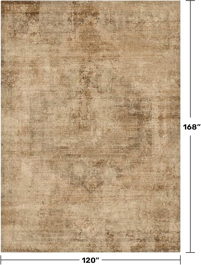 Hazo Haus Large Gold Brown Area Rug for Living Room Table – Rustic Farmhouse 10x14 Extra Large Washable Rug for Dining Room, Bedroom Under Bed, Non-Slip with Rubber Backing & Stain Resistant