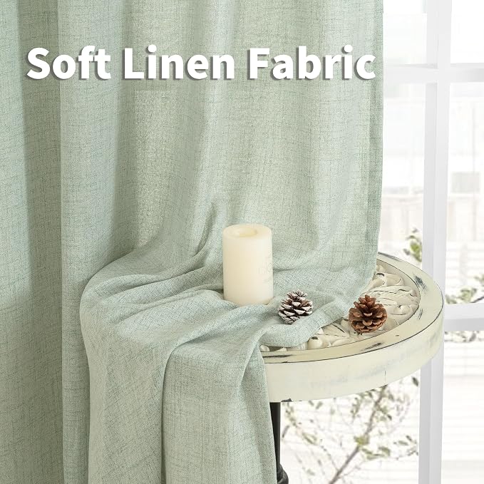 YoungsTex Linen Curtains 45 Inch Length for Living Room, Short Light Filtering Drapes Textured with Bronze Grommet Privacy for Bedroom Decorative, Sage Green, 52 x 45 Inch, 2 Panels