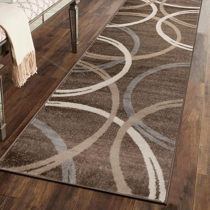 Rugshop Wavy Circles Modern Non-Shedding Runner Rug Brown 2'7" x 6'