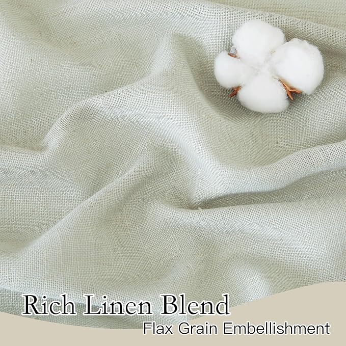 RYB HOME Linen Kitchen Curtains - Back Tab Natural Soft Texture Light Filtering Half Privacy Semi Sheer for Living Room Doorway Home Office, W 52 x L 36 inch, 2 Pcs, Sage Green