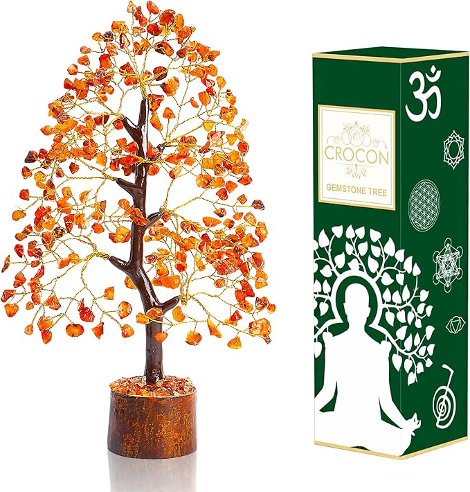 Crocon® Carnelian Crystals Tree, Birthday Gifts for Women, House Warming Gifts New Home Decor, Healing Crystals Spiritual Present, Birthday Gift for Mom, Orange Decor, Gemstones Money Tree Positivity