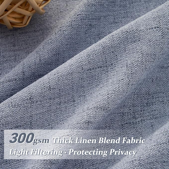 Dusty Blue 102 Inch Extra Long Memory Trained Pleated Linen Sheer Curtains