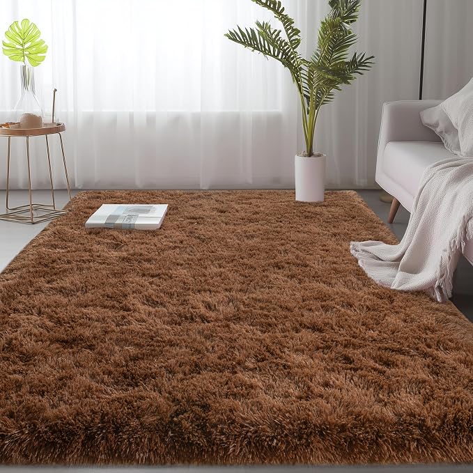 8x10 Area Rugs for Living Room, Brown Large Fluffy Shag Rug | Bedroom and Nursery, Soft and Comfy, Big Fuzzy Carpet for Kids, Girls, Boys Room Dorm Home Decor Aesthetic, Upgrade Non Slip