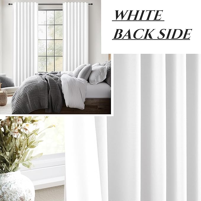 Pure White Blackout 102 Inch Long Curtains for Bedroom, Funky Heavy Linen Ceiling Track Nursery Curtain Heart/Cold Block Sound Dampening Pleat Window Drapes 2 Panels Aesthetic Decor 8.5FT Length Burg