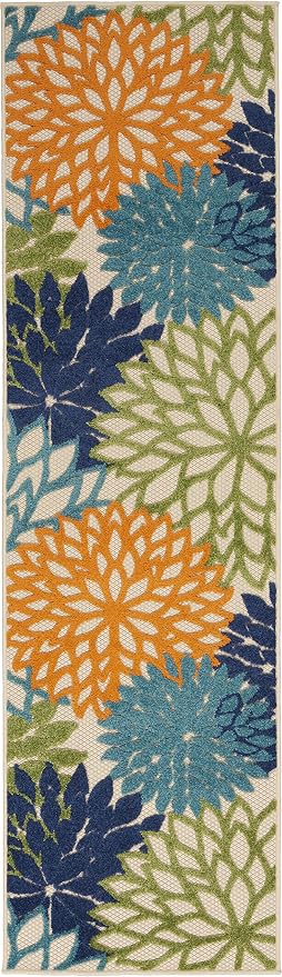 Nourison Home Aloha Indoor/Outdoor Multicolor 2'3" x 12' Area Rug, Tropical, Botanical, Easy Cleaning, Non Shedding, Bed Room, Living Room, Dining Room, Deck, Backyard, Patio (2x12)