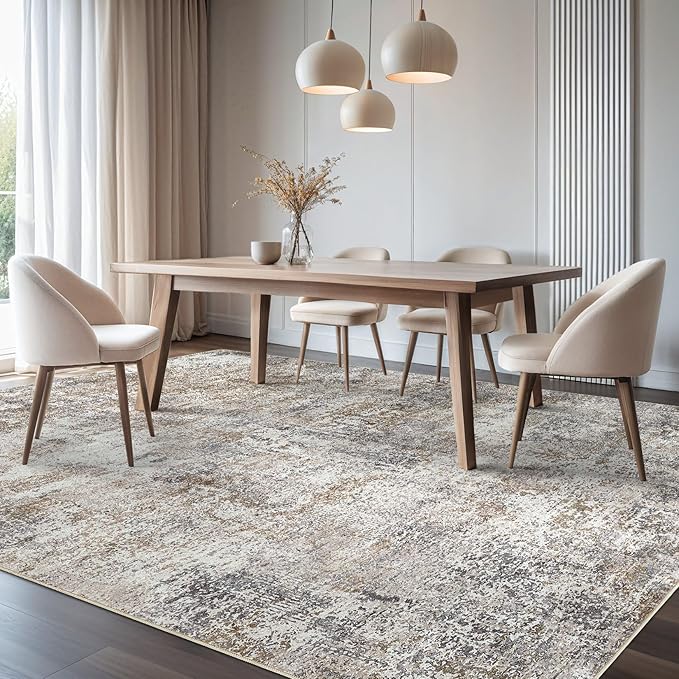 DMOYEST Area Rug Living Room Rugs - 5x7 Abstract Large Soft Indoor Washable Rug Neutral Modern Low Pile Carpet for Bedroom Dining Room Farmhouse Home Office - Brown/Grey/Black