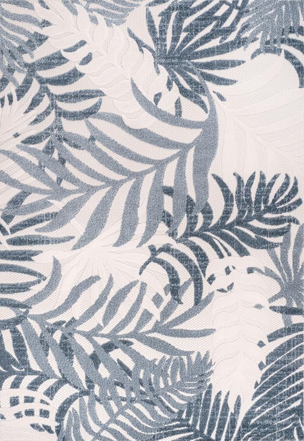 JONATHAN Y Tropics Palm Leaves Indoor Outdoor Area Rug 3x5 Cream/Dark Blue | Ships Rolled, Durable Flat Weave, Lays Flat for Backyard, Patio, Porch, Easy-Cleaning, High Traffic,Pet-Friendly,Non-Shedding
