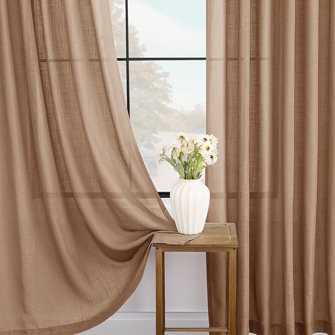 Brown Curtains for Living Room Back Tab Modern Farmhouse Semi Sheer Brown Curtains 72 inches Long 2 Panels Set Muted Neutral Window Curtain for Dining Room Bedroom 52x72