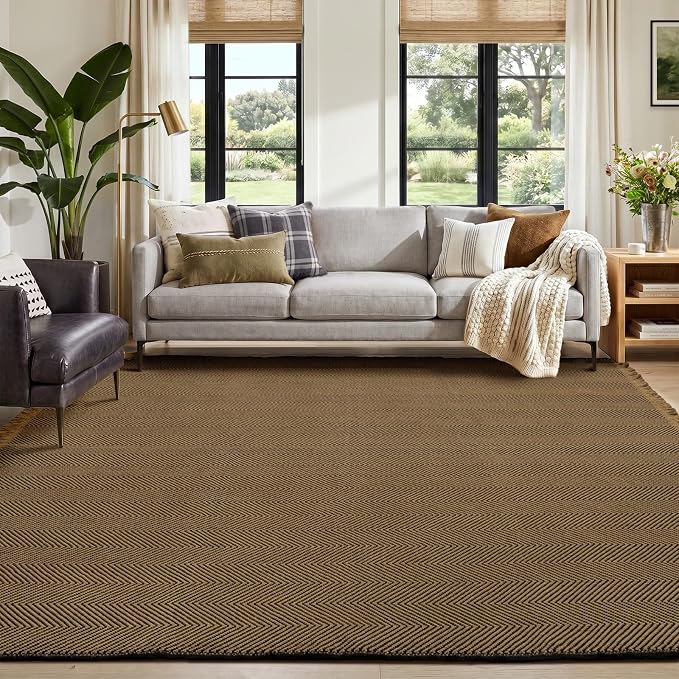 9x12 Washable Boho Area Rug with Tassels for Living Room Beige Black | Vacuum Friendly, Machine Washable, Non-Slip Rug, Modern Farmhouse Neutral Decor Carpet, Bedroom Dining Room Office Kitchen