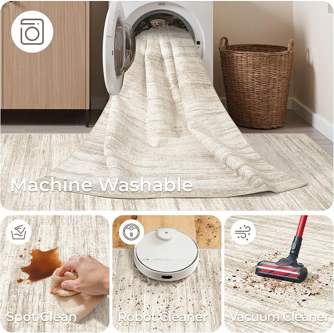 2x10 Runner Rug Non Slip,Washable Hallway Runner Rug,Brown | Long Neutral Rugs for Kitchen,Entryway,Bedroom,Bathroom,Laundry Room,Thin,Soft Runner Rug,Stain Resistant Indoor Carpet