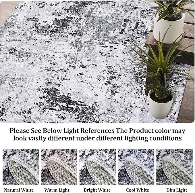 ROYHOME 8x10 Modern Abstract Rug Washable Non Shedding for Bedroom, Grey | Faux Wool Accent Ultra Soft Rug Non Slip Dining Room Office Home
