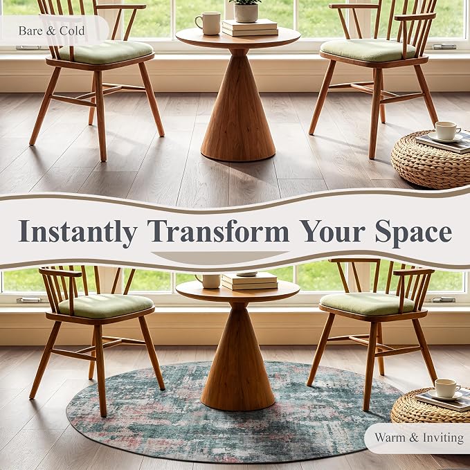 Sasttie 4ft Soft Round Area Rug, Modern Abstract Washable Circle Carpet for Living Room, Bedroom, Dining Room Table, with Non-Slip Backing, Pink and Green