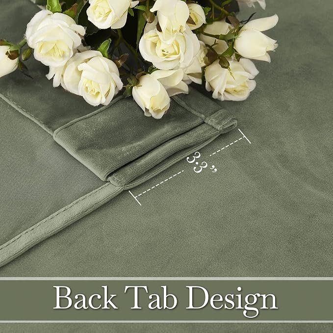 RYB HOME Sage Green Velvet Curtains for Bedroom Living Room, Thermal Insulated Privacy UV Heat Blocking Luxurious Soft Rod Pocket Back Tab Drapes for Nursery, 42" W x 63" L, 2 Panels