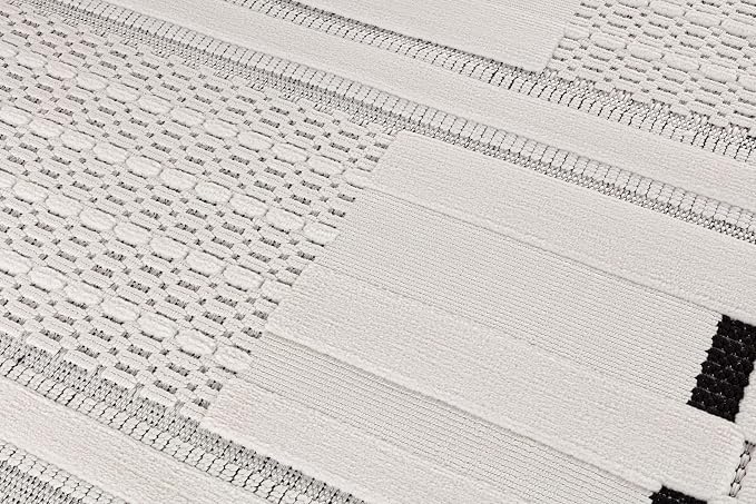 CAMILSON Modern Rug 5x7 Luxury Geometric Pattern Micro Loop Area Rugs Soft High and Low Pile Stain Resistant Easy to Clean Non-Shedding Durable Living Room Kitchen Indoor Carpet (White/Black)