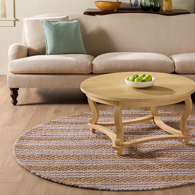 Martha Stewart X SAFAVIEH Collection Area Rug - 6' Round, Natural & Grey, Handmade Wool & Jute, Ideal for Living Room, Bedroom, Dining Space (MSR9528F)
