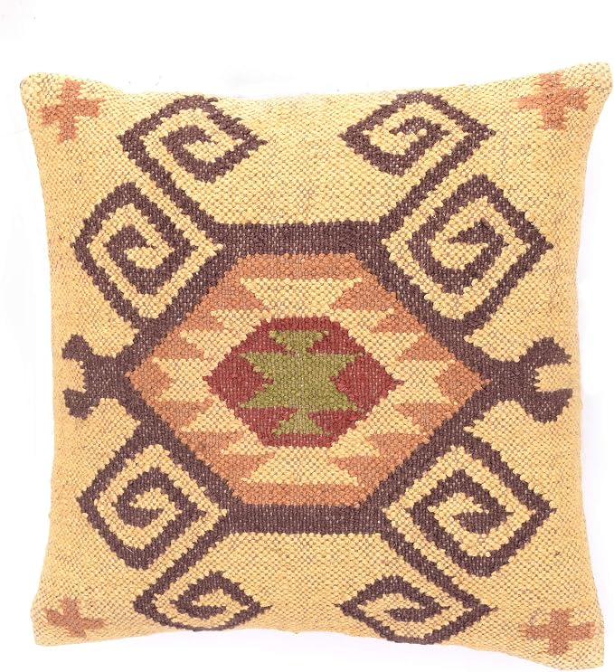 Chouhan Rugs 4 PCS Set of Hand Woven Jute Kilim Cushion Cover Indian Vintage Pillows 18X18 Rug Boho Shams (Pattern 2)