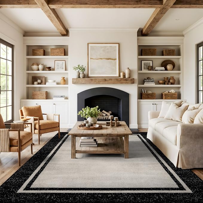 Rugshop Modern Transitional Bordered Area Rug Low Pile Cream 7' 10" x 10'