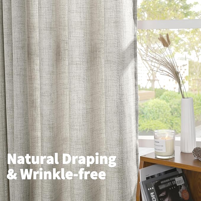 YoungsTex Linen Curtains 63 Inches Length Dark Grey Textured Light Filtering Drapes with Bronze Grommet for Short Living Room Bedroom, 2 Panels, 42 X 63 Inch