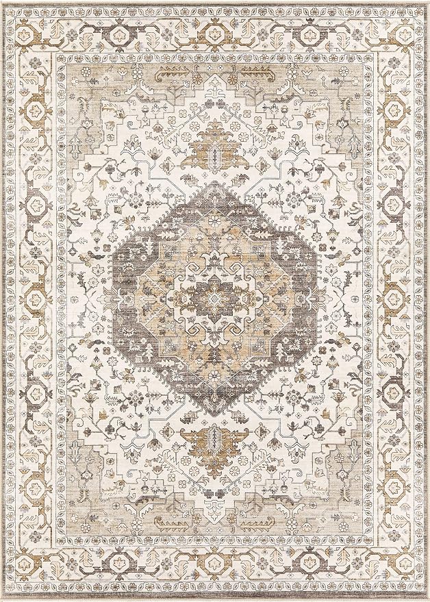12x18 Area Rugs for Living Room - Large Carpet Ultra Thin Soft Washable Oriental Vintage Floral Distressed Big Indoor Carpets for Bedroom Nursery Dorm Home Decor Aesthetic - Camel/Beige