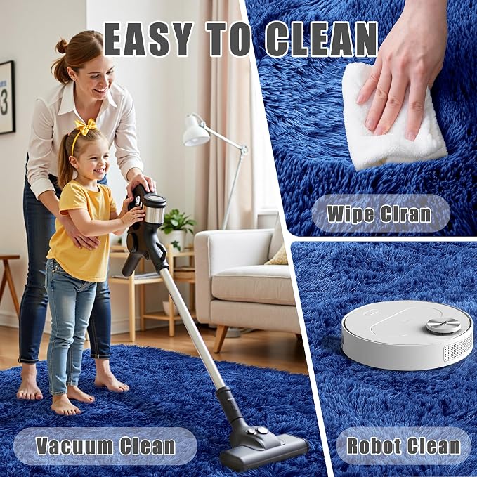 6x9 Area Rug for Living Room:Ultra Soft Fluffy Shag Navy Blue Rugs,Large Fuzzy Plush Indoor Non Slip Carpet Washable Rug for Bedroom Kids Nursery Office Dorm Modern Decor(Navy Blue 6'x9')