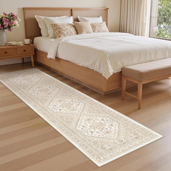 zesthome Rug Runners for Hallways Non Slip - 2x8 Runner Rug for Bedroom, Washable Runner with Rubber Backing, Soft Low-Pile Carpet for Kitchen, Laundry, Bathroom (Cream/Beige,2'x8')