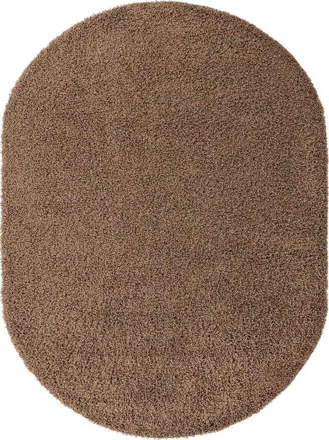 Unique Loom Solid Shag Collection Area Rug (7' 10" x 10' Oval, Sandy Brown)