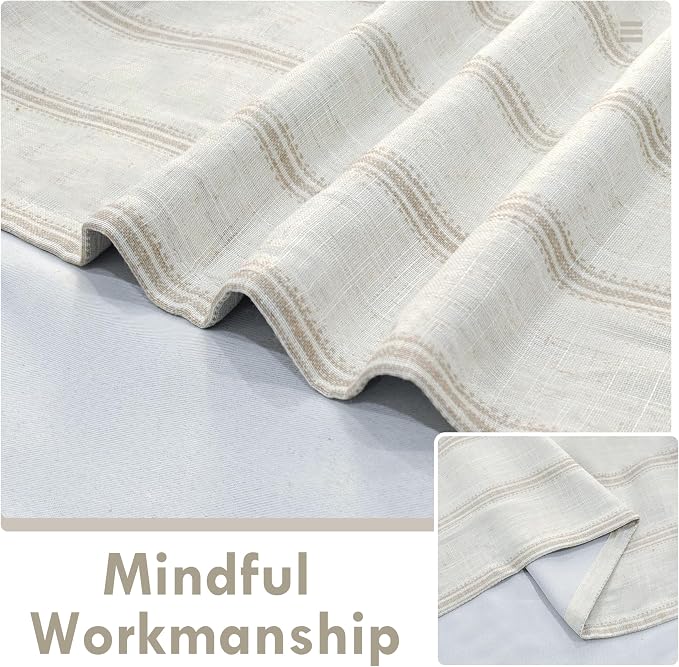 DriftAway Farmhouse Linen Stripe Blackout Curtains, Grommet, W52xL96, Beige | Blackout, Linen Texture, Stripe Pattern, Rod Pocket & Back Tab, Two Layers, Bedroom Living Room Use, Sound Reducing Design