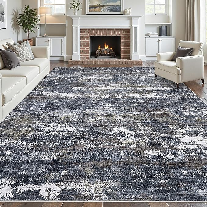ROYHOME 10x14 Abstract Area Rugs for Bedroom Machine Washable Modern Rugs for Living Room with Non-Slip Backing, Soft Nursery Carpet, Grey Brown