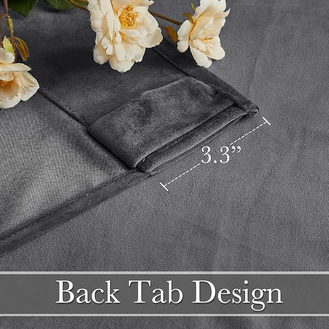 RYB Home Velvet Curtains for Living Room - Super Soft Luxury Back Tap Velvet Textured Window Drapes Room Darkening Thermal Insulated Panels for Bedroom Home Office, Grey, W52 x L96 inches, 2 Pieces