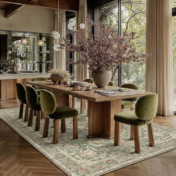 HUGEAR 6x9 Area Rug Green Machine Washable Rug Room Decor Vintage Distressed Living Room Carpet Non Slip Low Pile Throw Rugs for Bedroom Dining Room Office Soft Lightweight