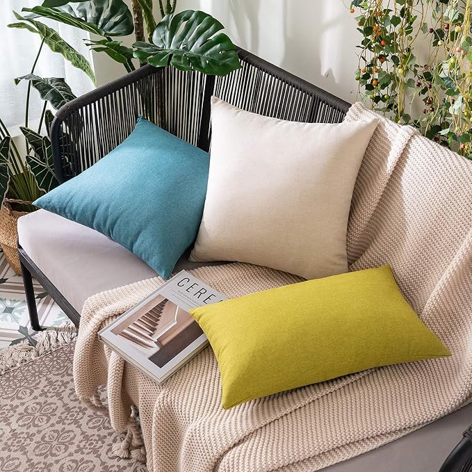 MIULEE Pack of 2 Decorative Outdoor Solid Waterproof Throw Pillow Covers Faux Linen Garden Farmhouse Cushion Cases for Patio Tent Balcony Couch Sofa 16x16 Inch Beige