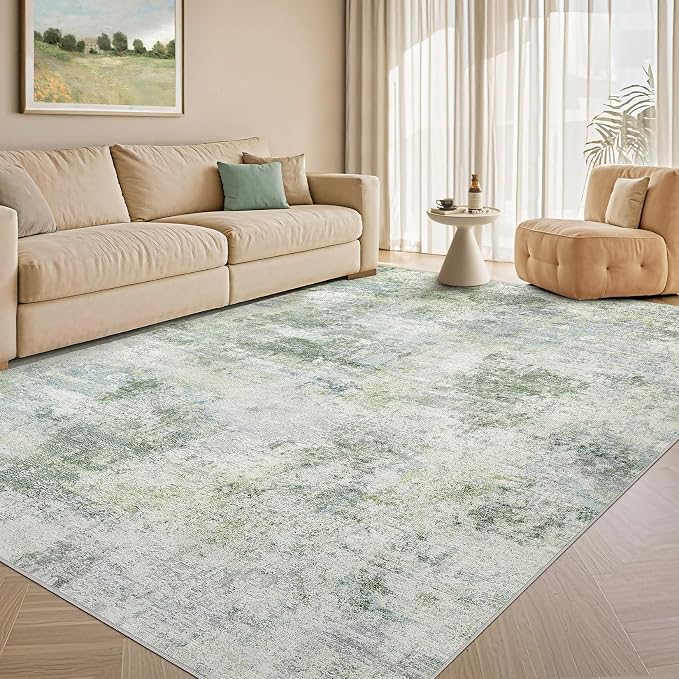 Tortania Area Rug Living Room Rugs - 5x8 Washable Large Soft Neutral Boho Moroccan Bohemian Farmhouse Rug Indoor Floor Carpet for Bedroom Under Dining Table Home Office Decor - Sage Green